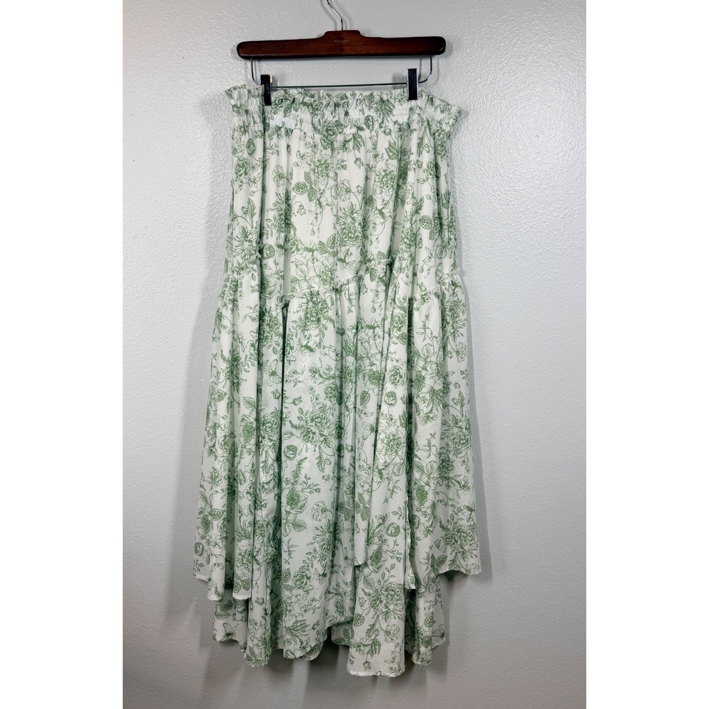 Scarlet Darkness Skirt Women 2XL Green Floral Maxi Tiered Ruffle Boho Cottage - Picture 2 of 9